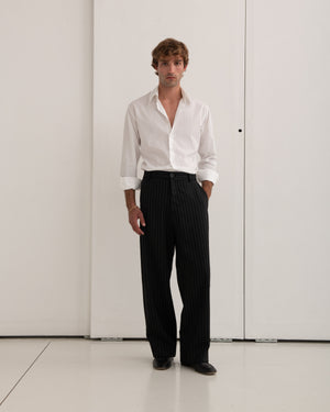 Classic Trousers - Black Pinstriped