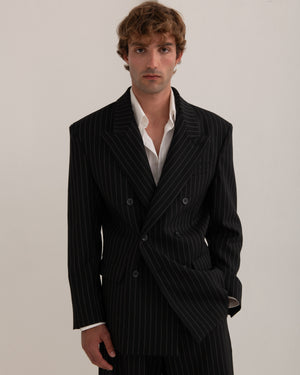 Wool DB Jacket - Black Pinstriped
