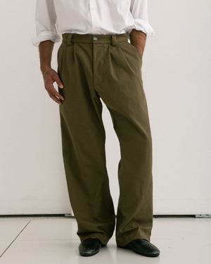 Double Pleated Jeans - Army Green