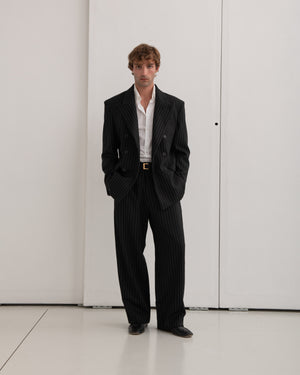 Wool DB Jacket - Black Pinstriped